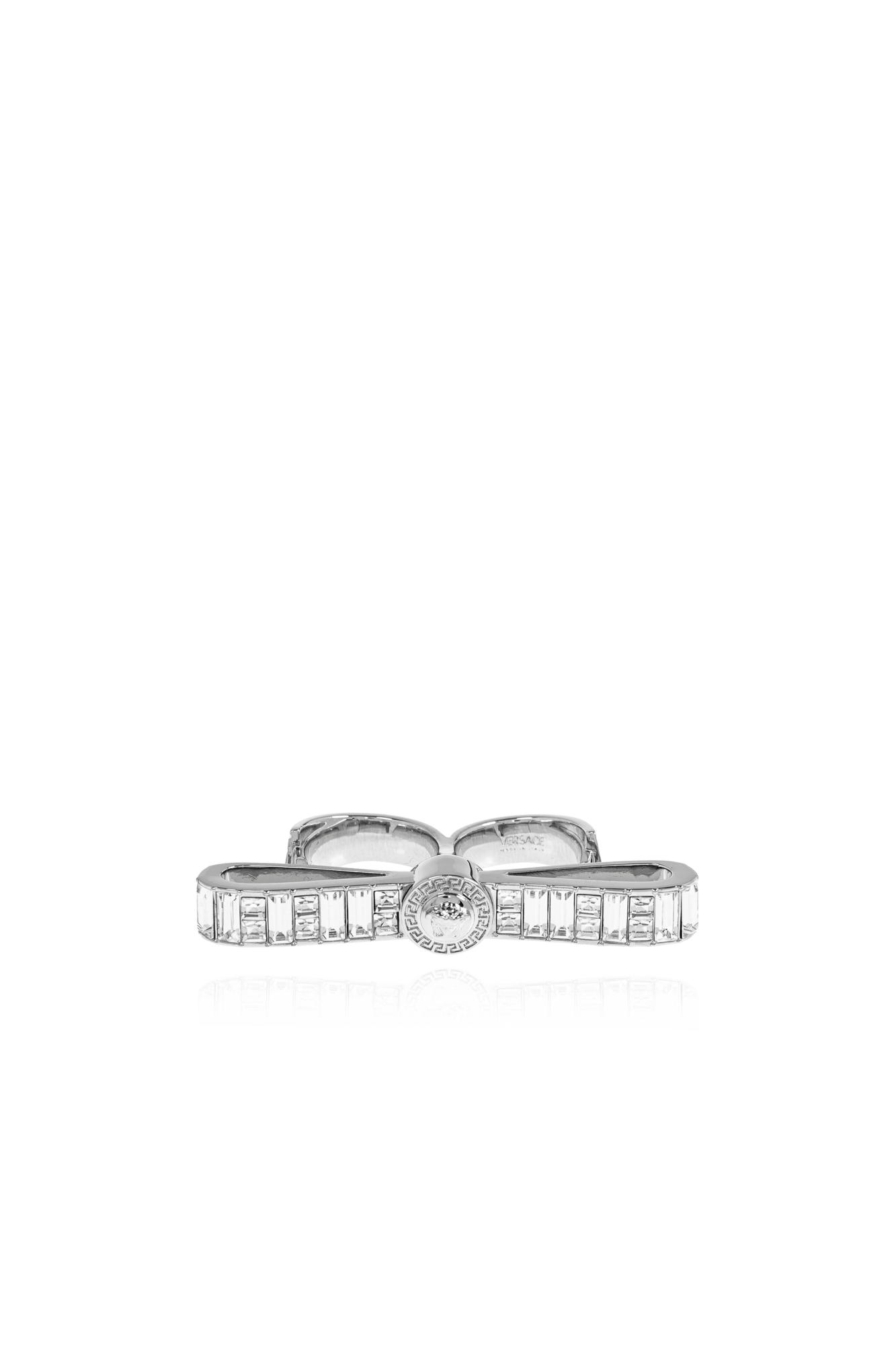 【送料&関税込】Versace Two-finger Ring Finished With Shimme Versace Two-finger Ring Finished With Shimmering Crystals